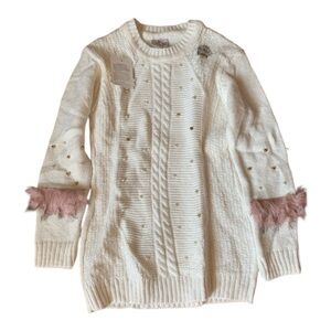 NWT- Polensa| Girls Cream Long Sleeve Knit Sweater- Size 7 years